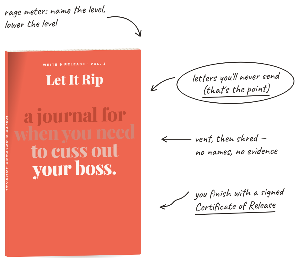 Let It Rip: rage meter to name the level, letters you'll never send, weekly shred page